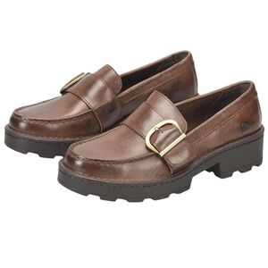 Born Brown Leather Loafers Contessa with Gold Buckle Preppy Cottage Core Boho